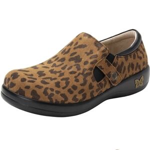 Alegria animal print clogs mules leather shoes sz 37 US 7-7.5